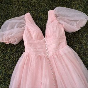 Puffy Sleeve Tea Length Gown
